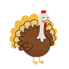 Cartoon cute turkey. Domestic bird. Children illustration of duck. Kids style