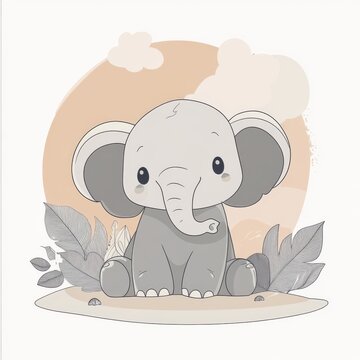 Elephante, doodly style , minimalist design, flat color illustration, bold black and white thick line style
