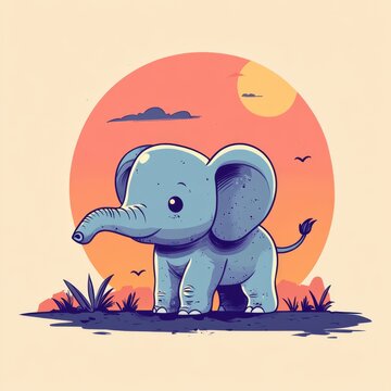 Elephante, doodly style , minimalist design, flat color illustration, bold black and white thick line style