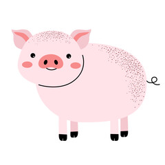 Cartoon cute pig. Farm animals. Childish illustration. Kids style