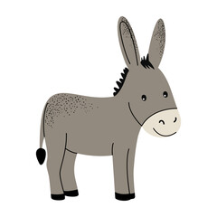 Cartoon cute donkey. Farm animals. Pony. Childish illustration. Kids style