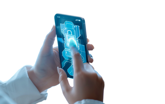 Smartphone Screen Showing Security Features Isolated on Transparent Background PNG.