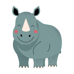 Cartoon cute rhinoceros. Wild hand drawn animals. Rhino. Childish illustration. Kids style