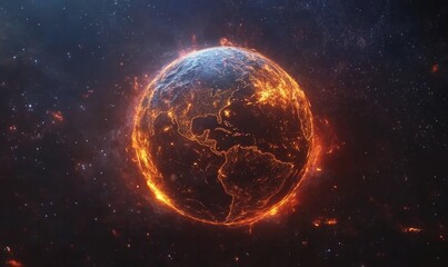 Obraz premium Burning Earth with Fiery Glow in Space