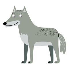 Cartoon cute wolf. Forest, woodland animal. Children illustration. Kids style