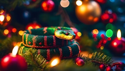 Fototapeta premium Twinkling Serpent: A Festive Fusion of Lights