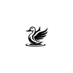 A Swan silhouette Swimming in water vector art illustration