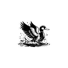 A Swan silhouette Swimming in water vector art illustration