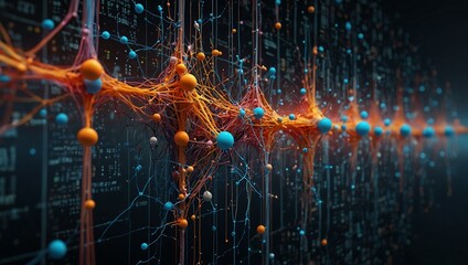 Obraz premium 3D neural network illustrating big data and cybersecurity.