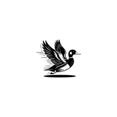 A Duck silhouette flying vector illustration, flying duck goose logo icon