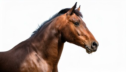 Fototapeta premium Majestic horse isolated on white background, ideal for equestrian-themed marketing or artistic use.