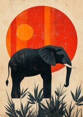 Minimalist illustration of an elephant bauhaus style