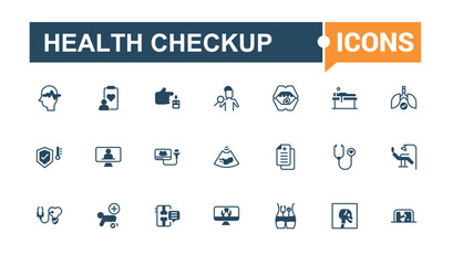 Health Checkup line icons set. Contains related to care, exam, symptom, medical, monitor, examination. Outline icon collections. Vector line and solid icons.