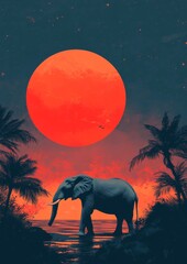 Minimalist illustration of an elephant bauhaus style