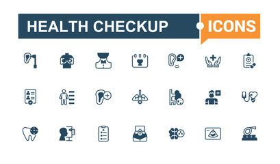 Health Checkup line icons set. Contains related to care, exam, symptom, medical, monitor, examination. Outline icon collections. Vector line and solid icons.