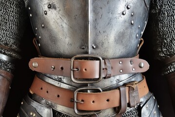 A close-up of a person wearing metal armor, great for fantasy or medieval themed projects