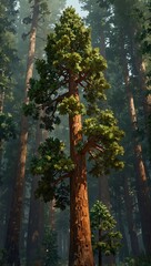 Fototapeta premium 3D render of a low-poly sequoia tree with towering height.