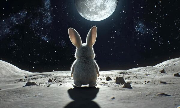 rabbit on the moon cartoon animal fluffy weird
