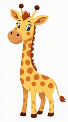 Fototapeta premium Cute Cartoon Giraffe Character Standing on a White Background With Playful Expression. Generative AI