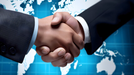 Two businessmen shaking hands to sign an international trade partnership agreement under cooperation, trust, unity
for business growth