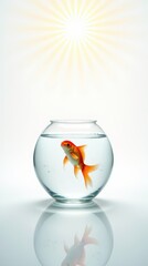 Goldfish Leaps From a Round Aquarium Into Bright Sunlight. Generative AI