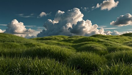 Obraz premium 3D rendering of a grassy patch with clouds in the background.