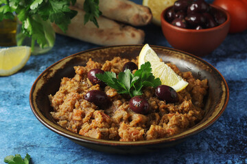 A plate with traditional Moroccan salad zaalouk