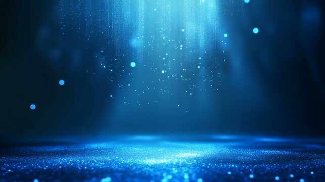 Abstract blue technology background with floating particles and network lines on a dark blue gradient