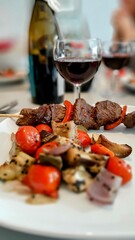 Grilled Skewer with Vegetables and Red Wine Elegance