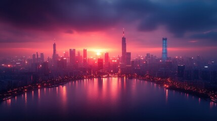 Fototapeta premium Futuristic city with smart homes and AI technology seamlessly integrated