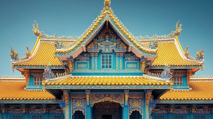 Obraz premium A vibrant, intricately designed temple showcasing traditional architecture and cultural heritage.