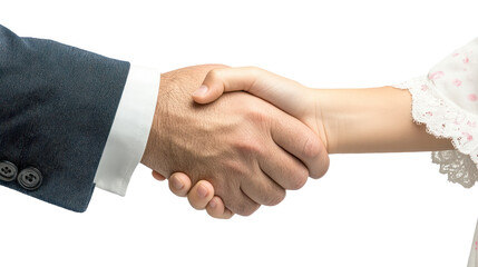 handshake between man in suite and woman in casual cloth