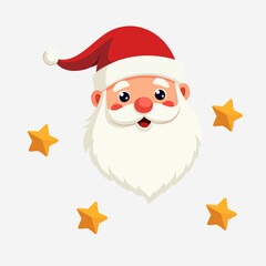 Cheerful Santa Claus Face Cartoon Illustration with Stars