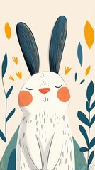 Small joyful rabbit, in the style of minimalistic drawings, ultrafine detail