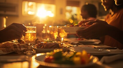 Naklejka premium Warm Family Dinner: Sharing Love and Laughter at the Dining Table