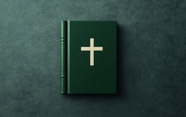 Fototapeta premium Green Leather Bible with Cross Design