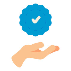 hand holding genuine badge flat icon