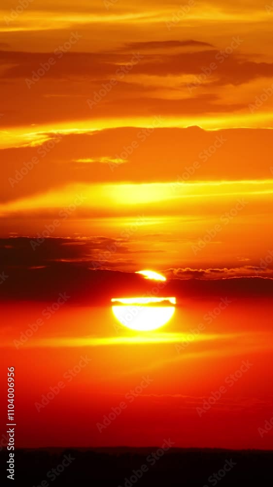 Wall mural timelapse with dramatic red sunrise on dark cloudy sky. vertical video