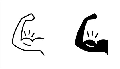 Muscles icon set, strong arm of an athlete, Linear Hand icons, biceps icons, Bodybuilding and fitness concept, on a white background.