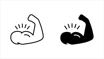 Muscles icon set, strong arm of an athlete, Linear Hand icons, biceps icons, Bodybuilding and fitness concept, on a white background.