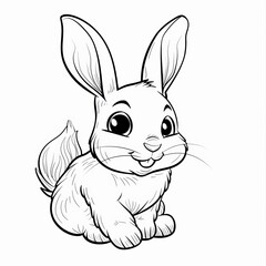 Obraz premium Cute cartoon rabbit character with big eyes and a playful expression for children's illustrations.
