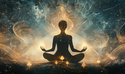 Obraz premium Meditative Silhouette with Cosmic Energy Flow