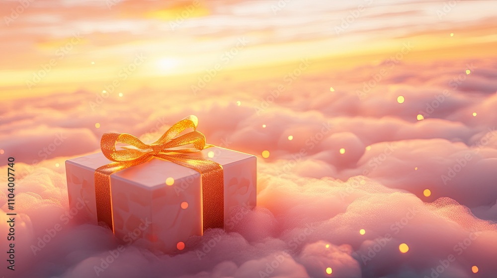 Fototapete dreamlike packaging mockup placed on a cloud in a vibrant sunrise setting with golden highlights and