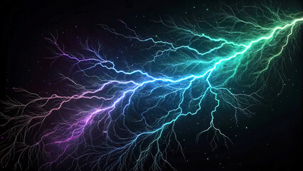 Fototapeta premium Shimmering lines on a black background with blue and purple. magical light with a greenish tint