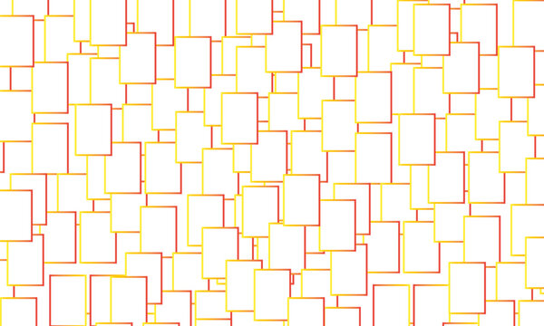 A seamless abstract pattern with overlapping rectangles in yellow-to-red gradient outlines on a white backdrop. Ideal for digital design, website backgrounds, print media, and packaging.