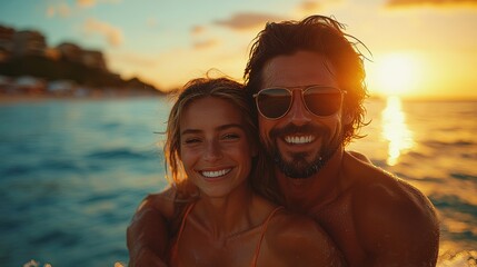 Obraz premium Family piggybacking on the beach, enjoying a fun and relaxing summer holiday