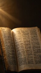 A Bible opened with light streaming through a window, illuminating the pages.
