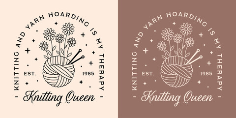 Knitting queen teacher funny quotes yarn hoarding is my therapy best knitter hoarder knit crochet lover girl shirt design. Floral retro wool ball cottagecore crafty aesthetic print card cut file.