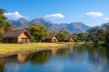 Fototapeta premium travel and culture concept. A safari lodge in South Africa, offering cultural performances and insights into local tribal traditions