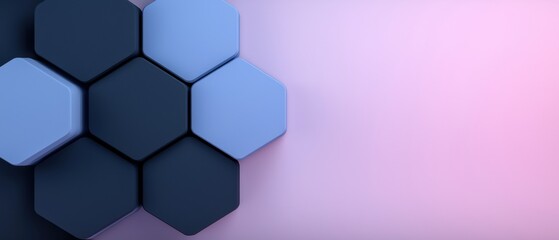 n abstract background with a hexagonal pattern. The hexagons are arranged in a way that they form a hexagon shape, with each hexagon having a different color - blue, dark blue, and light pink.